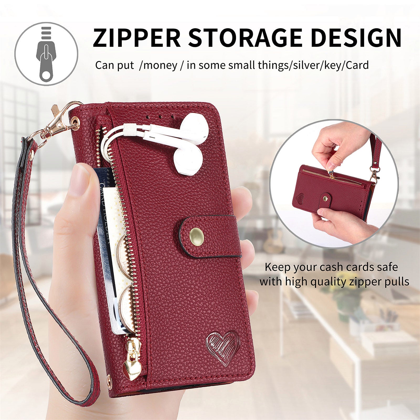 For Samsung Galaxy S22 5G PU Leather RFID Blocking Phone Case Zipper Pocket Wallet Stand Cover For Samsung Galaxy S22 5G PU Leather RFID Blocking Phone Case Zipper Pocket Wallet Stand Cover